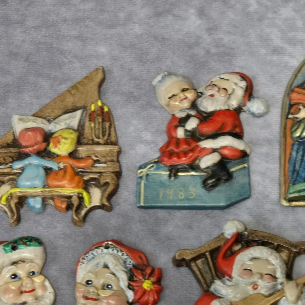 Ceramic Christmas Ornaments Vintage 1980s Hand painted Set of 9